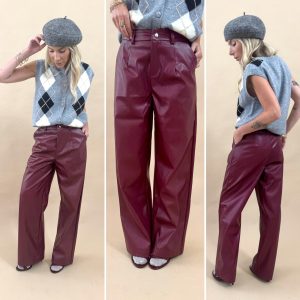Pantalon similicuir bordeaux