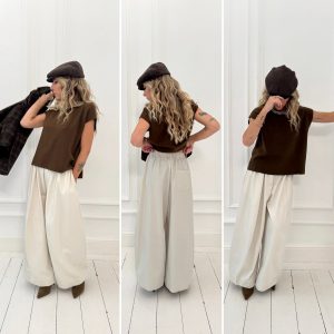 Pantalon écru élastiqué avec cordon