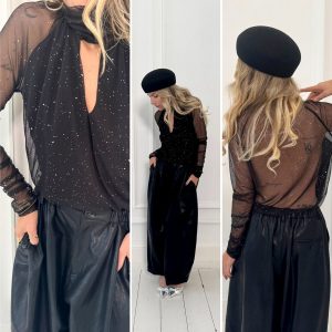 Body noir transparent à strass