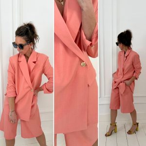 Blazer corail bouton bijoux