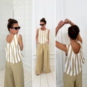 Top beige dos nu à rayures