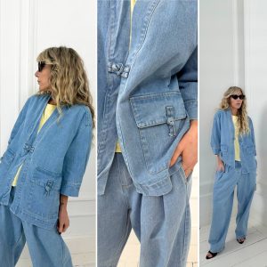 Veste en jean avec poches fermeture noeuds