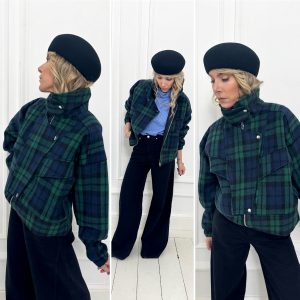 Veste perfecto bleu et vert à carreaux
