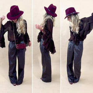 Pantalon similicuir marron