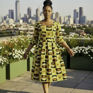 patineuse en wax jaune – Motif graphique africain